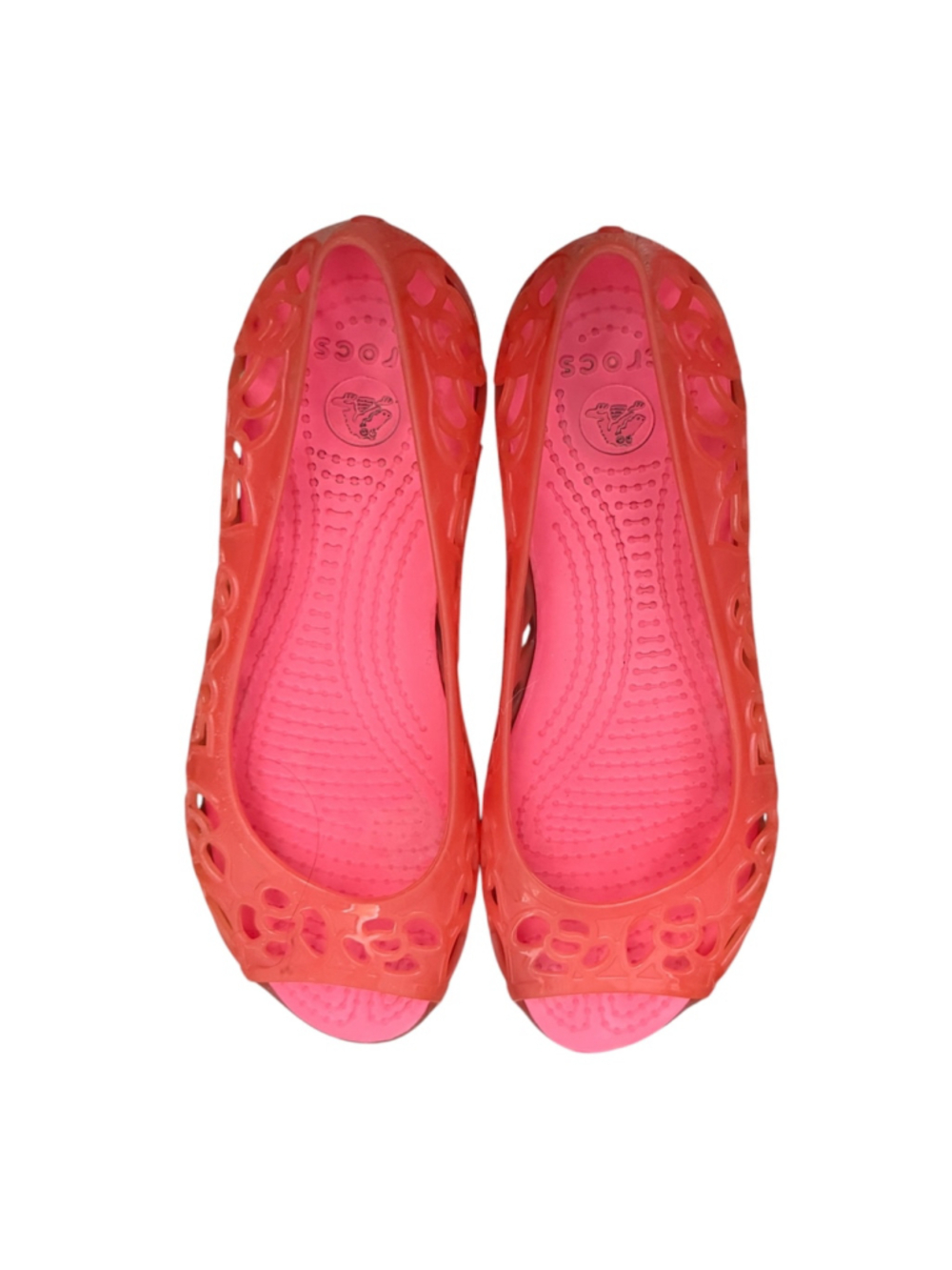 Crocs Girls Pink Coral Jelly Peep Toe Flats Water Shoes Size J2 C2 - Picture 6 of 8